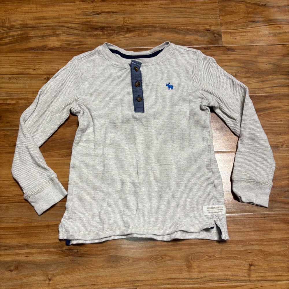 Carter's Henley Cream Shirt Long Sleeve‎ Thermal Top Moose Kids Size 6